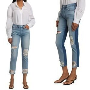 New 7 For All Mankind Womens High Rise Destructed two tone straight leg jeans 27